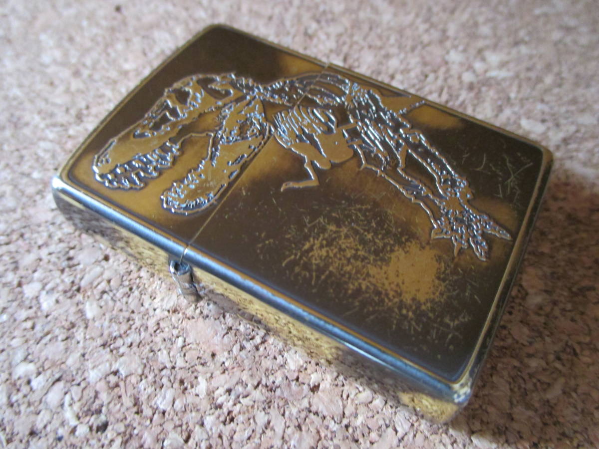ZIPPO 『fossil 化石 ティラノサウルス 三葉虫 魚類 アンモナイト』2014年5月製造 古生代 ゴールド オイルライター ジッポ- 廃版激レア