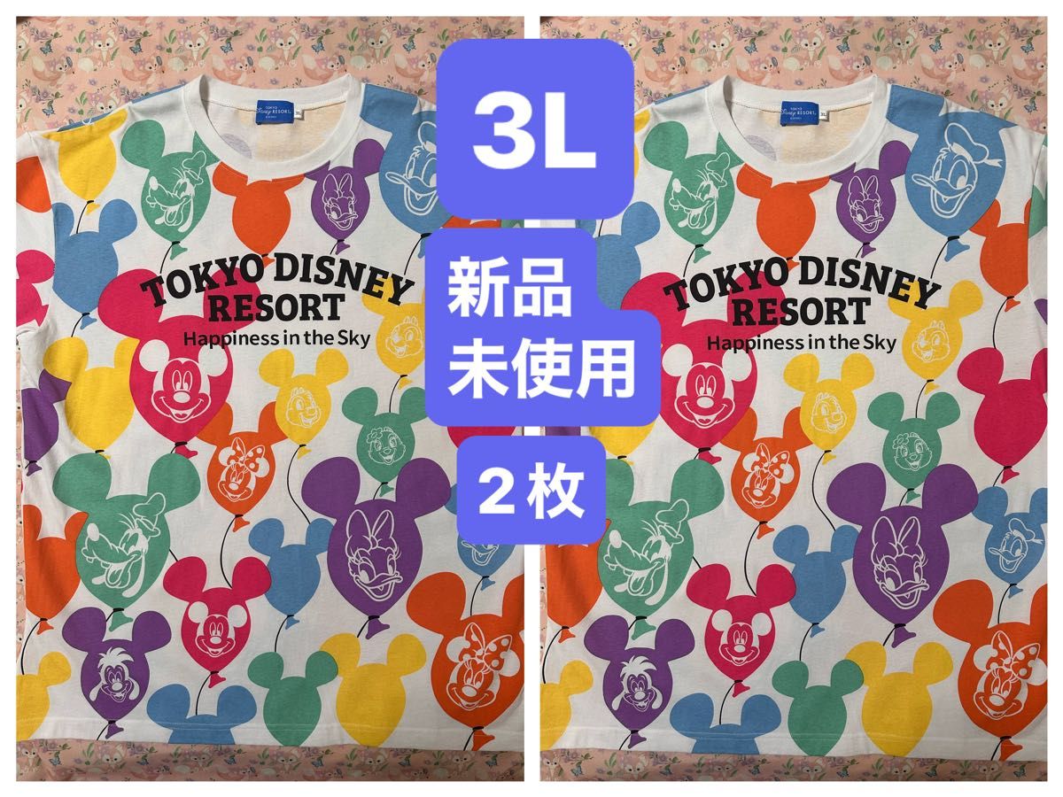 東京ディズニーリゾート 大人気のバルーン総柄Tシャツ 3Lサイズ 2枚セット 東京ディズニーリゾート 大人気のバルーン総柄Tシャツ 3Lサイズ