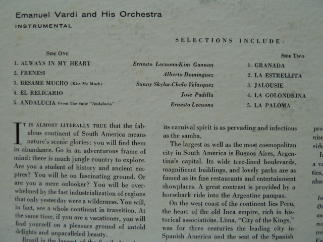 ◎ラテン / ムード■ エマニュエル・ヴァルディ／ EMANUEL VARDI■ YOUR MUSICAL HOLIDAY IN SOUTH AMERICA_画像3