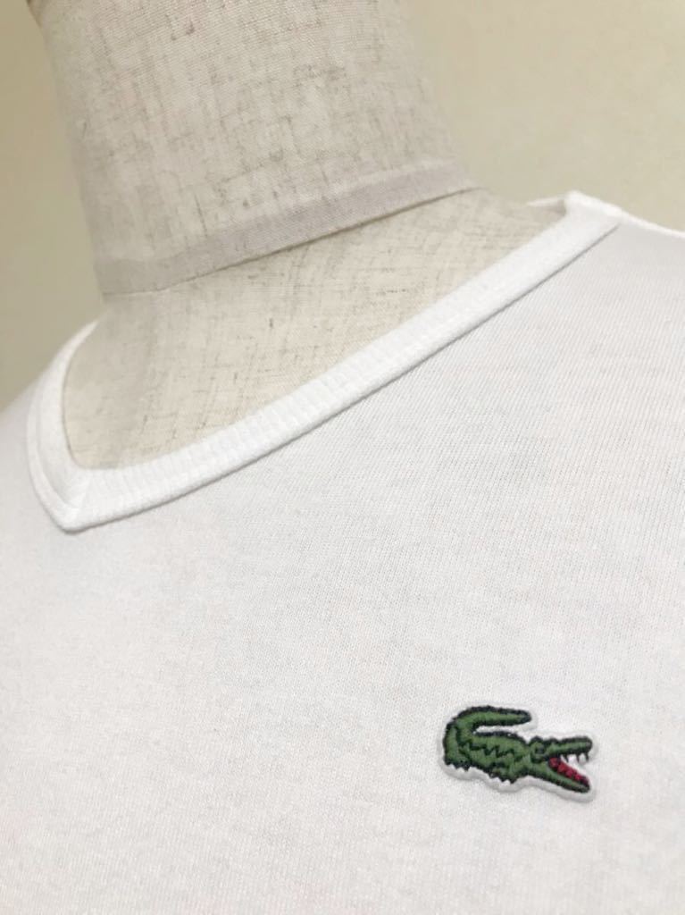 LACOSTE ラコステ Vネック Tシャツ ホワイト トップス サイズ2 半袖 ファブリカ 日本製 TH631E 白