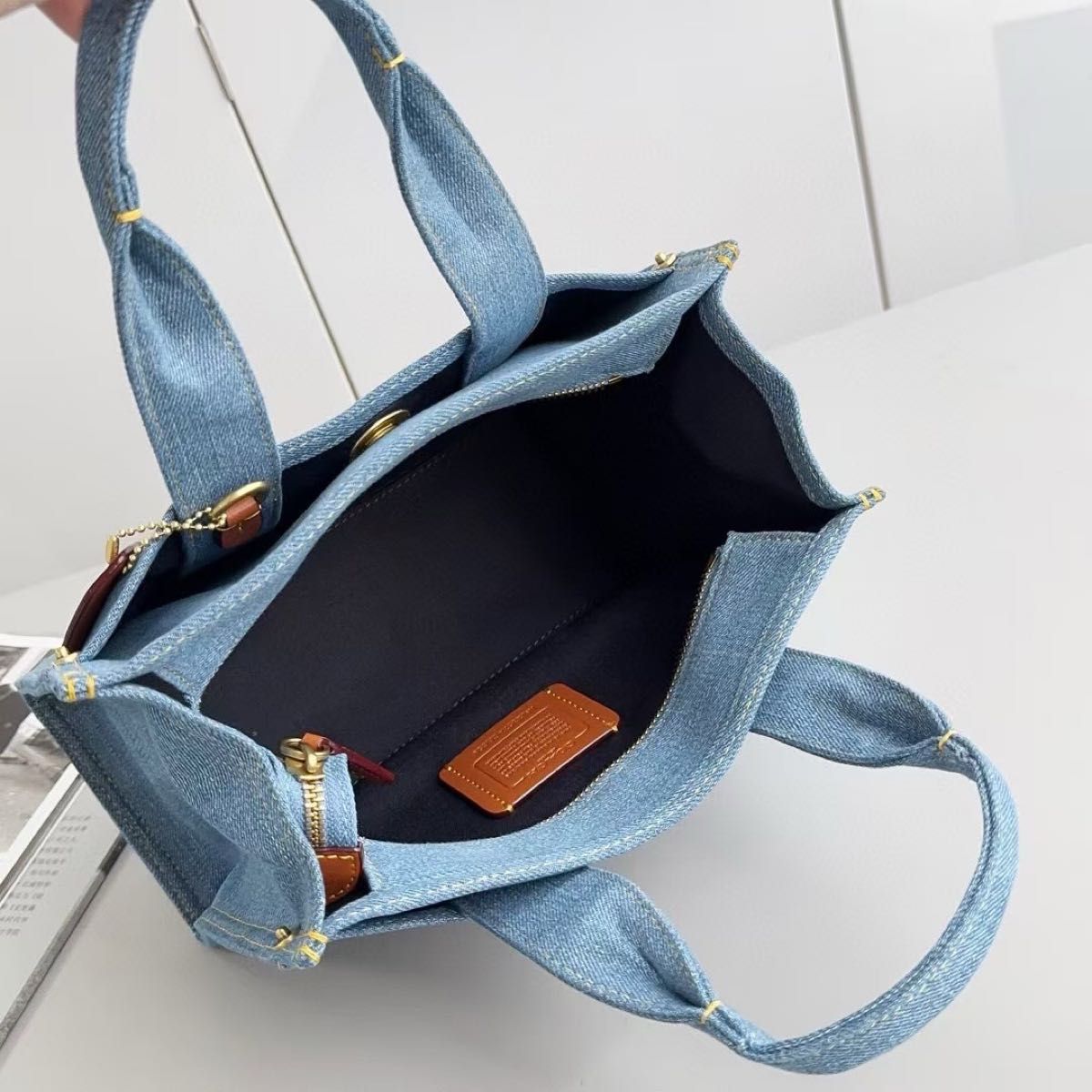 Coach パッチ付きミニトートバッグ COACH コーチ ミニトートバッグ デニム ライトブルー 2way 22