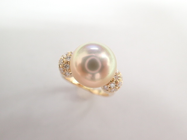 美品 田崎真珠 タサキ K18 パール約6.8mm珠 ダイヤ リング 指輪
