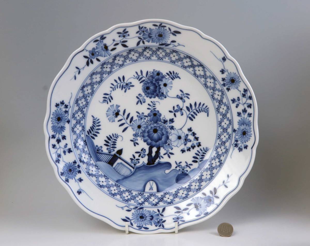 　■　マイセン　■　　青一色・日本的花絵付け・ 特 大 皿　 32cm　■　　一級品　・　1934年頃　　貴重品_画像1