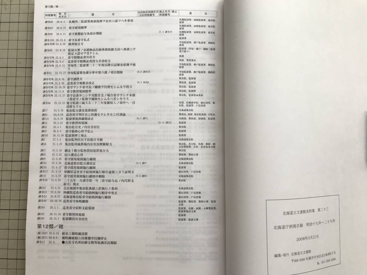 『北海道庁例規目録 明治十九年～二十九年 北海道立文書館史料集 第23』北海道 2008年刊 ※開拓使・三県期・布令・分類別目録 他 00802_画像10