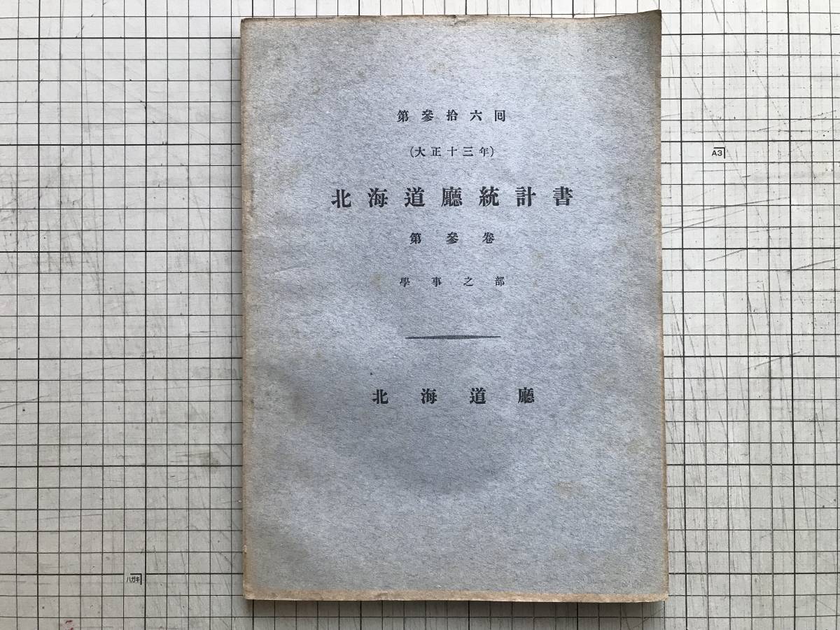 『第三十六回 大正十三年 北海道庁統計書 第三巻 学事之部』1926（大正15）年刊 ※学齢児童・公立学校医・師範学校・高等女学校 他 00835_画像1