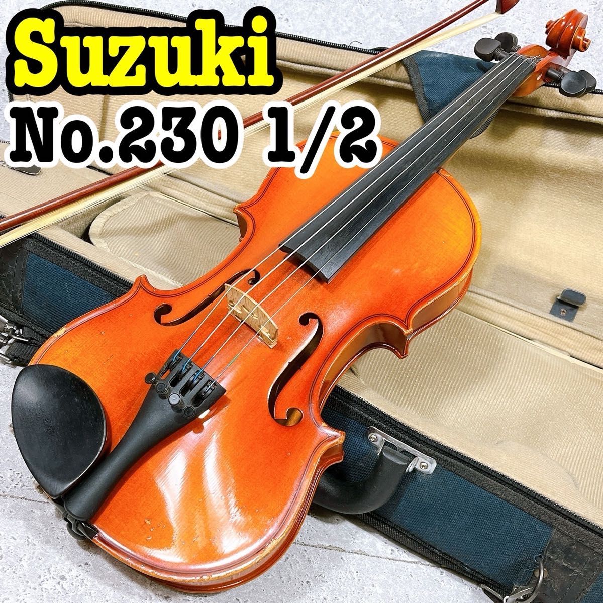 Andalusia木製バイオリン 2本セット オレンジ色 中古 新品弦に交換 Suzuki No 230 1/2 バイオリン ケース 弓