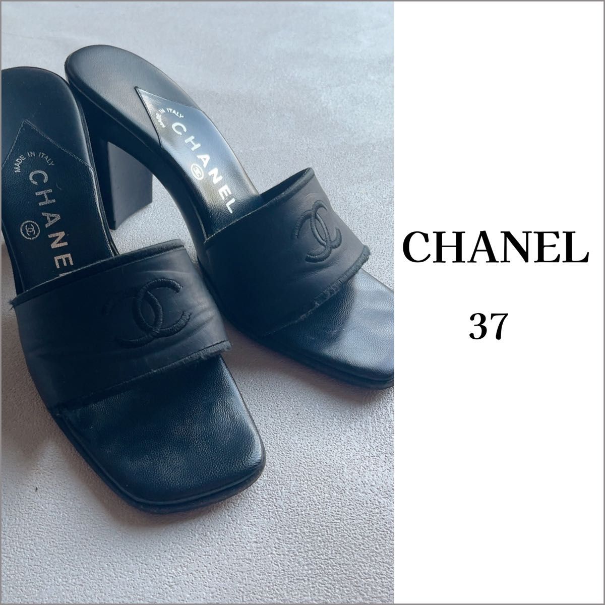 CHANEL CCマーク ミュール37サイズ お値下げ! CHANEL 37 ココマーク スクエア ミュール サンダル レザー