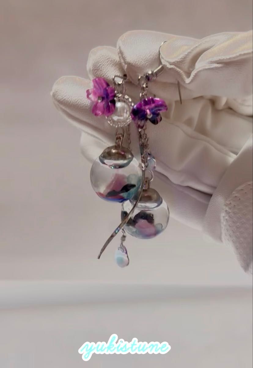 【No.198】ハンドメイド ゆらゆら金魚玉ピアス イヤリング アクセサリー