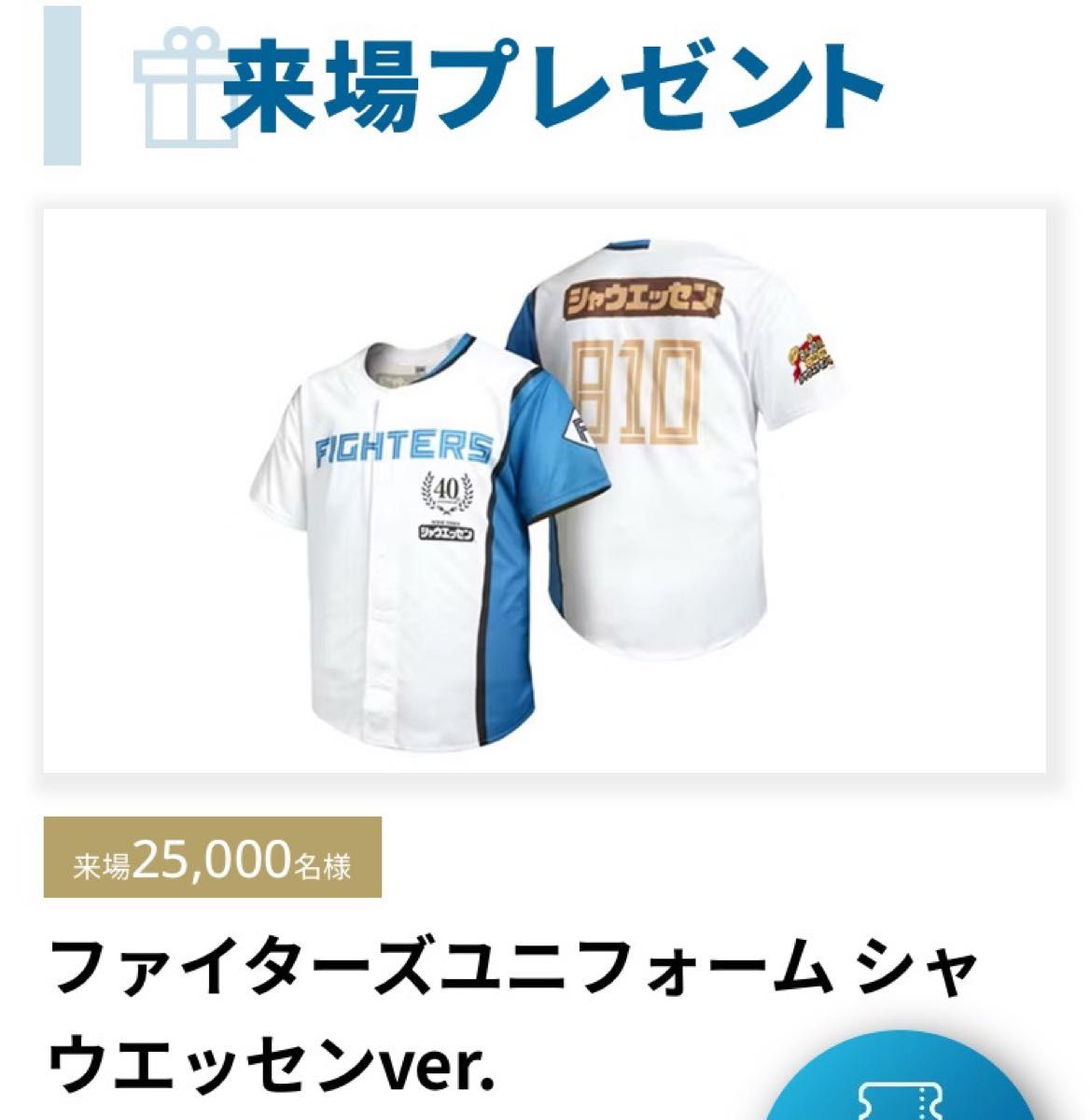 北海道日本ハムファイターズ 限定ユニフォーム 来場プレゼント 未使用 2枚 北海道日本ハムファイターズ 来場プレゼントユニフォーム