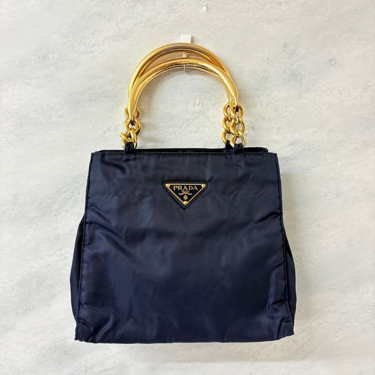 極美品✨PRADA トートバッグ ネイビー ナイロン 金具 PRADA ハンドバッグ 三角ロゴプレート テスートナイロン メタル