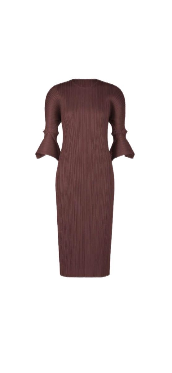 【プリーツプリーズ】ワンピース チュニック 3 白×ダークブラウン ISSEY MIYAKE プリーツプリーズ ワンピース ブラウン 3|Yahoo