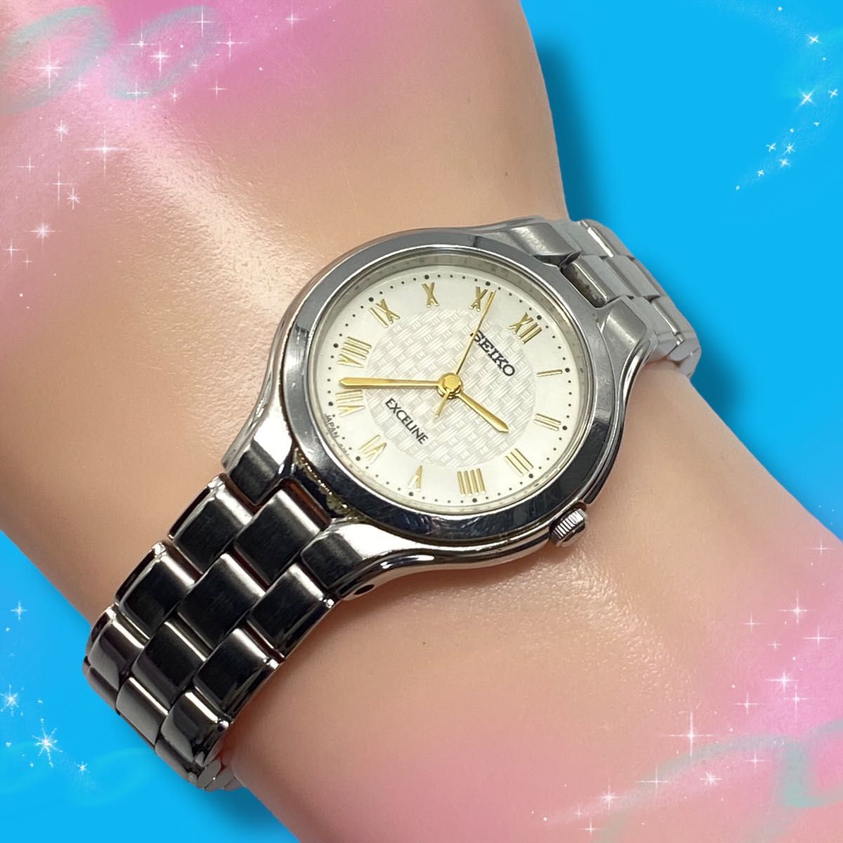 極美品 SEIKO エクセリーヌ メタリックグレー レディース腕時計 1074 美品 稼働品 セイコー エクセリーヌ レディース腕時計 ローマン