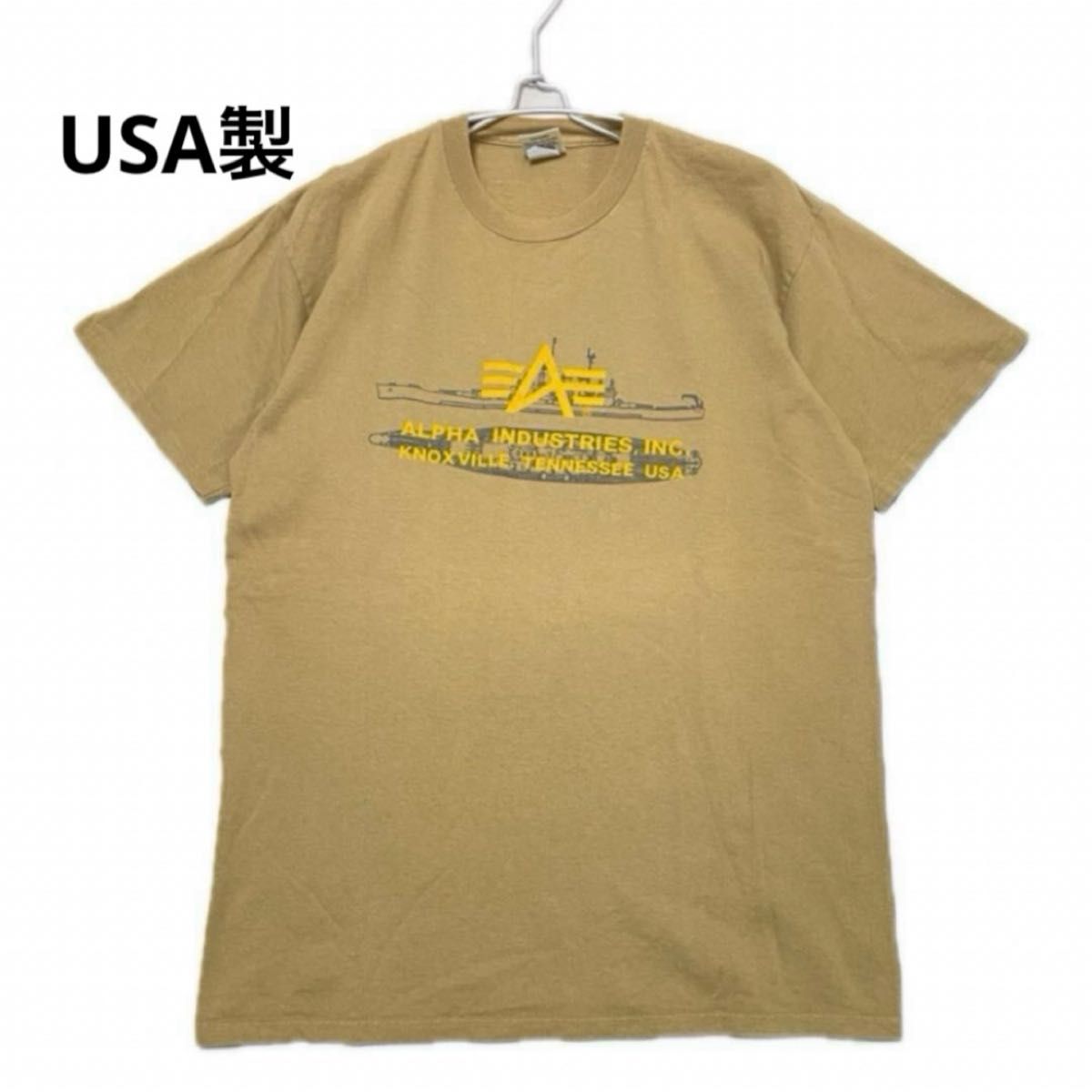 送料込★ALPHA INDUSTRIES★ Tシャツ Roll-Up Tシャツ アルファインダストリーズ tシャツ USA製 戦艦プリント ブラウン