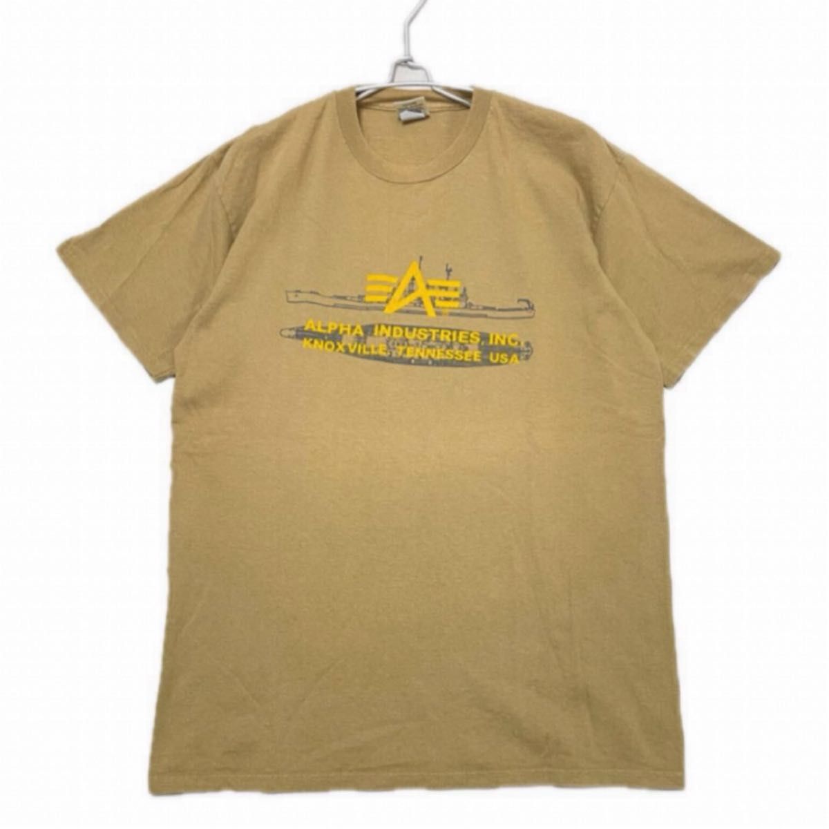 ★ALPHA INDUSTRIES★アルファ タイガー ロア Tシャツ アルファインダストリーズ tシャツ USA製 戦艦プリント ブラウン