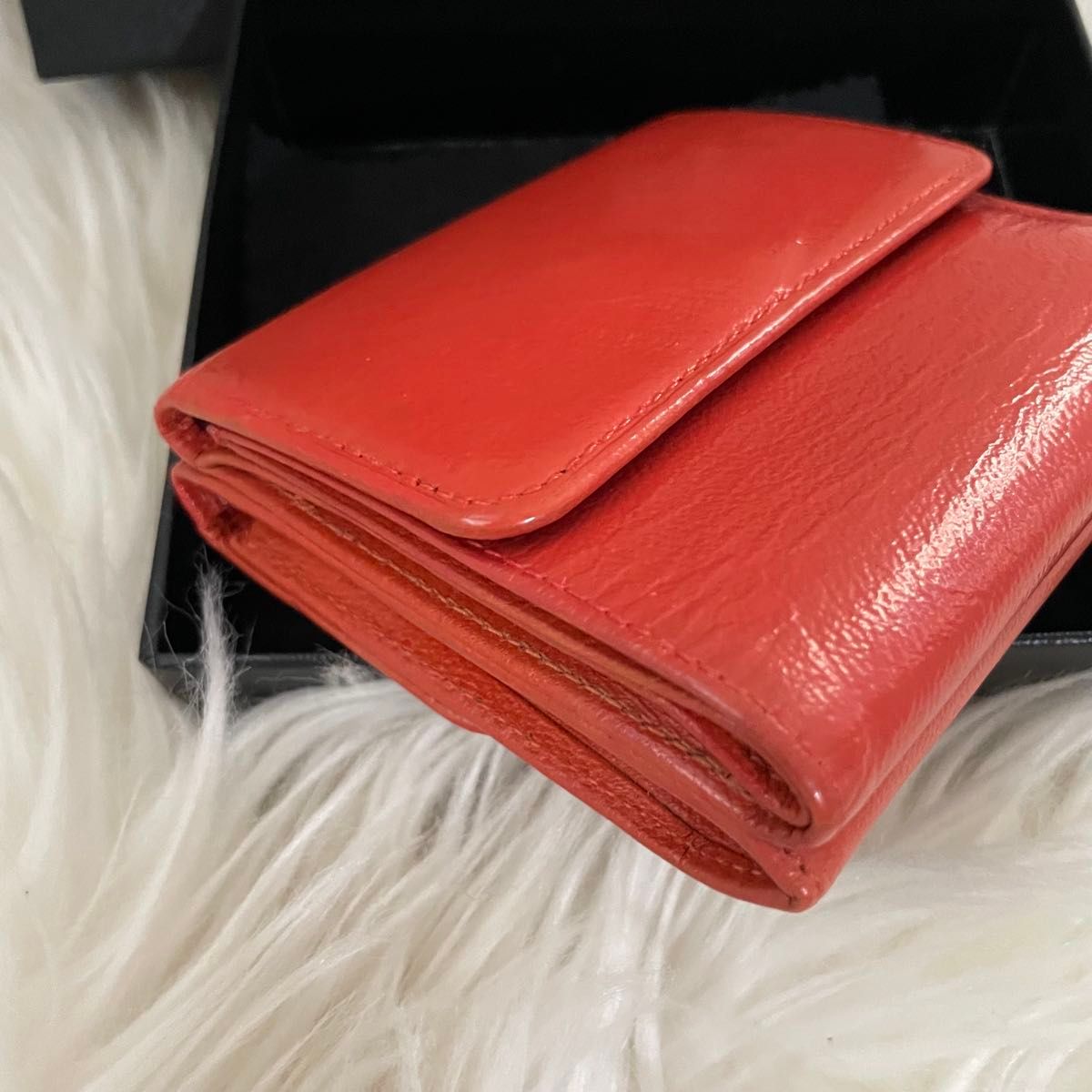 関税無_希少オレンジ_CHANEL_三つ折り_財布_キャビア_ラム ギャランティカード箱付きCHANEL シャネル 三つ折り ミニ 財布