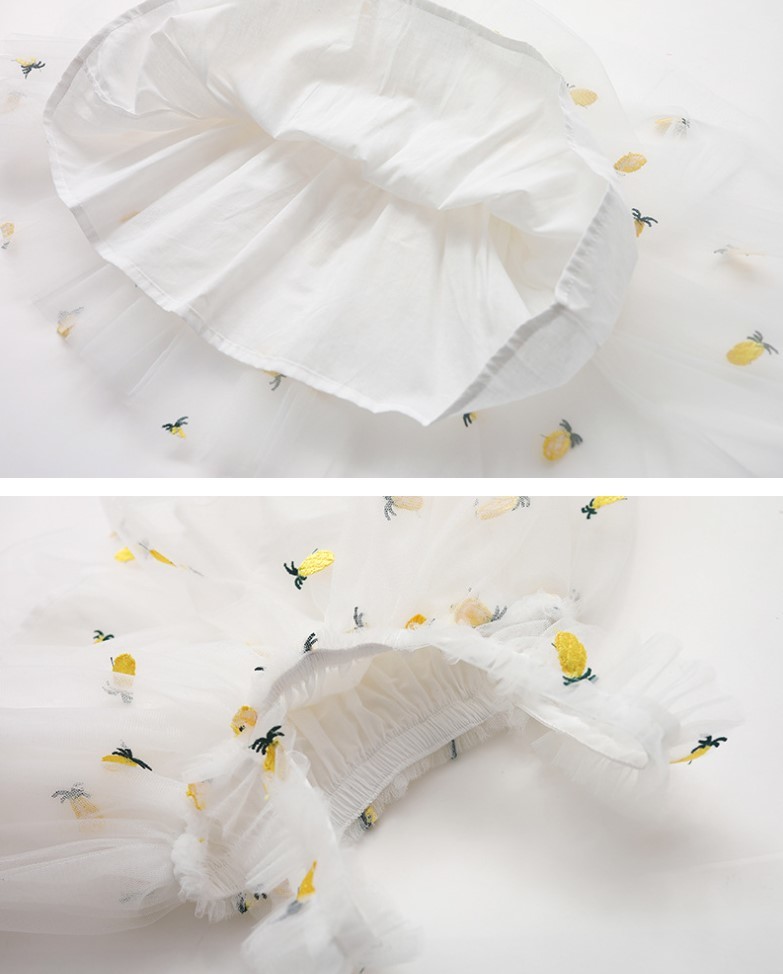 新品 ベビー キャミワンピース パインアップル ホワイト 100ｃｍ チュチュスカート 刺繍 サンドレス ふんわり チュール 記念撮影