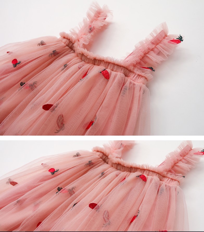 パインアップル ピンク 110ｃｍ ベビー キャミワンピース 新品 チュチュスカート 刺繍 サンドレス ふんわり チュール 記念撮影 _画像3