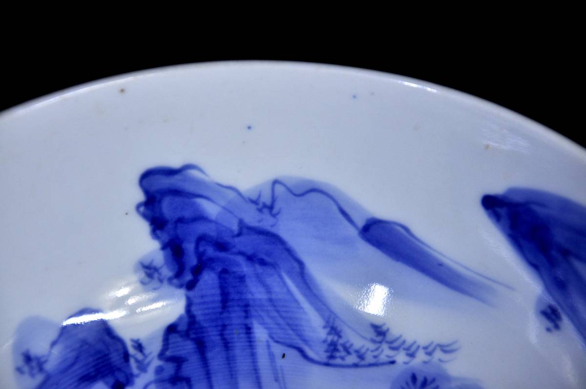  selling out! era thing Imari blue and white ceramics landscape . large bowl taste .. large bowl diameter 21.5cm Estate sale KJK