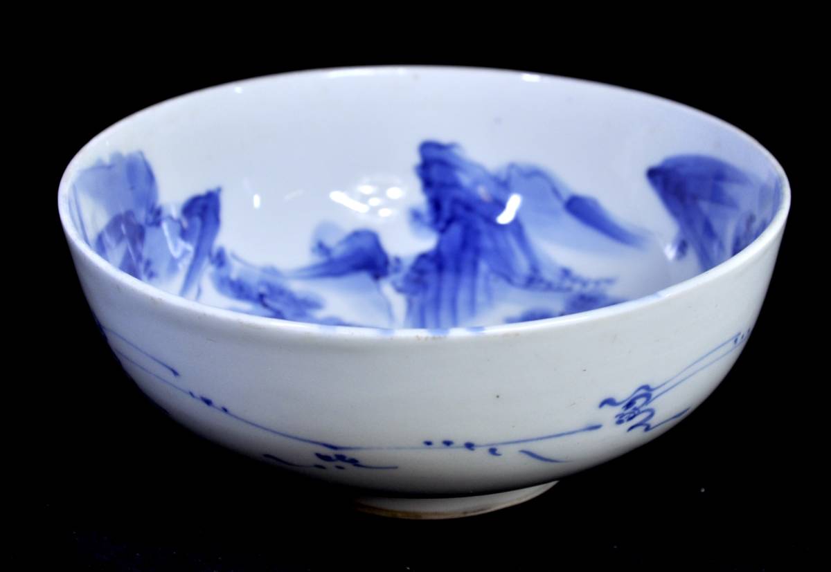  selling out! era thing Imari blue and white ceramics landscape . large bowl taste .. large bowl diameter 21.5cm Estate sale KJK