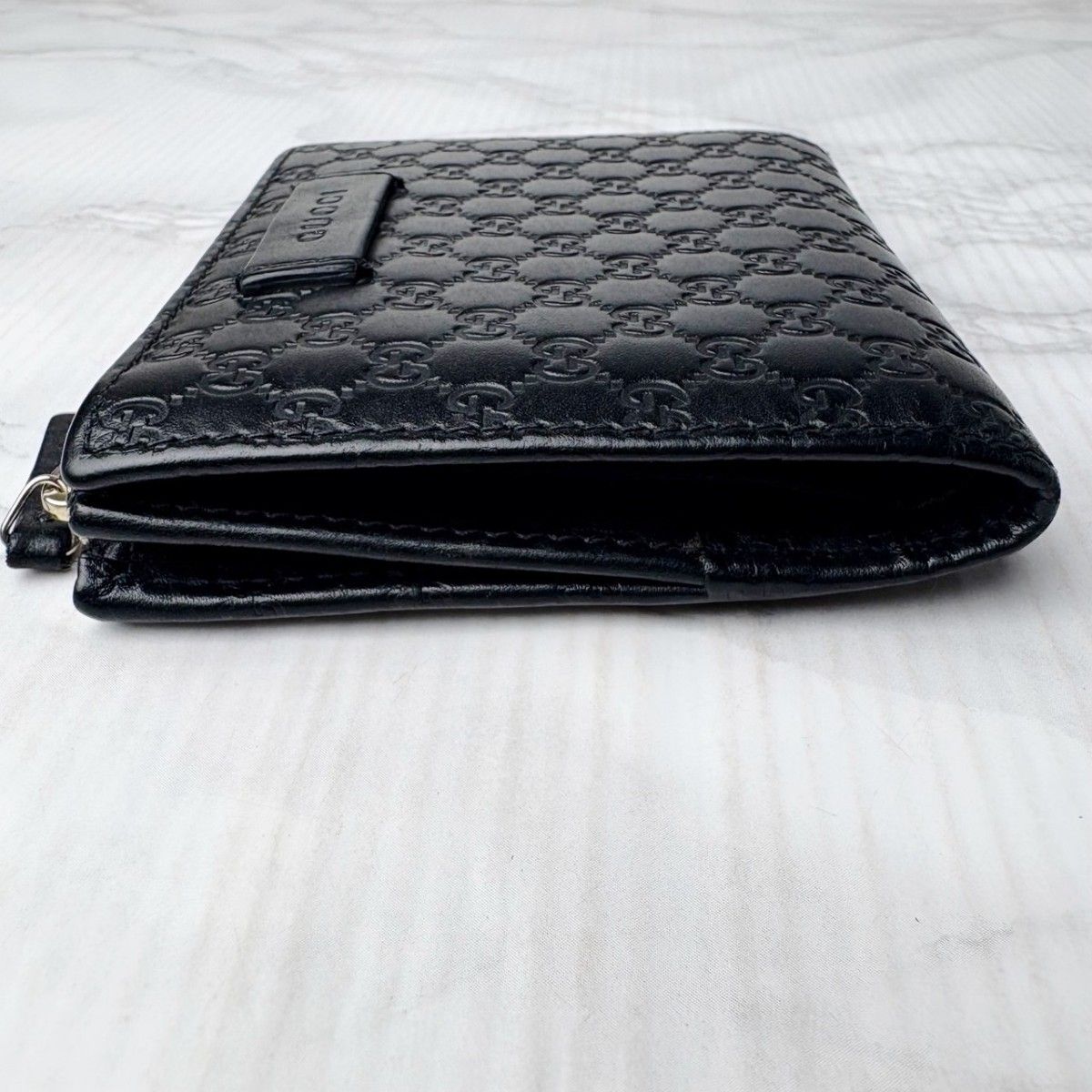 極美品⭐️GUCCI 2つ折り財布 マイクロシマレザー ブラック 箱付き 01 極美品 GUCCI グッチ シマ マイクロシマ 二つ折り財布