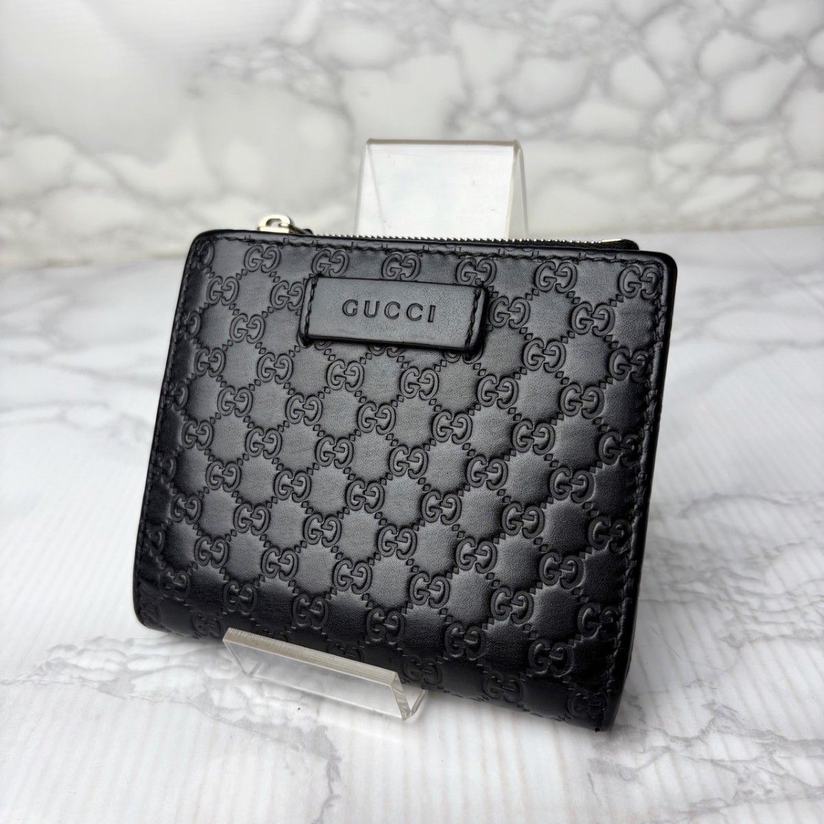 【未使用に近い】グッチ 2つ折り財布 マイクロシマ コンパクトジッピー 01 極美品 GUCCI グッチ シマ マイクロシマ 二つ折り財布