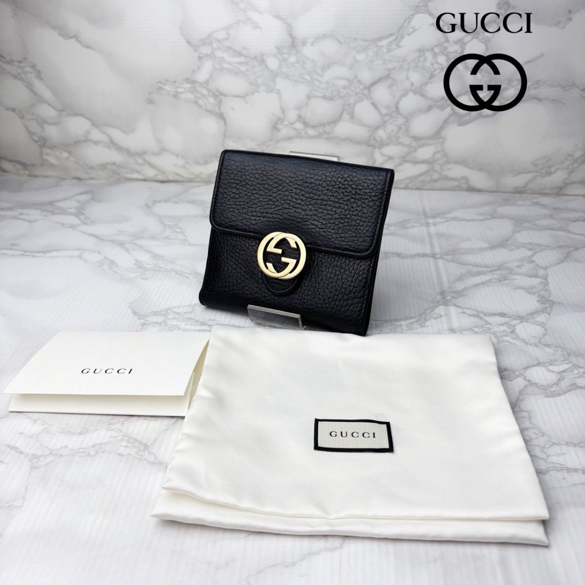 美品 GUCCI グッチ 折り財布 インターロッキング レザー ブラック 09 極美品 GUCCI グッチ 二つ折り財布 ブラック レザー インター