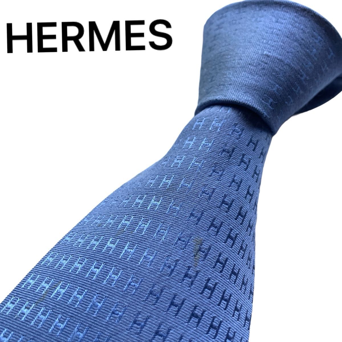 名作✨極美品✨HERMES エルメス ネクタイ ファソネ H柄 ライトブルー 正規品 大人気】定価30 800円 hermes エルメス ネクタイ