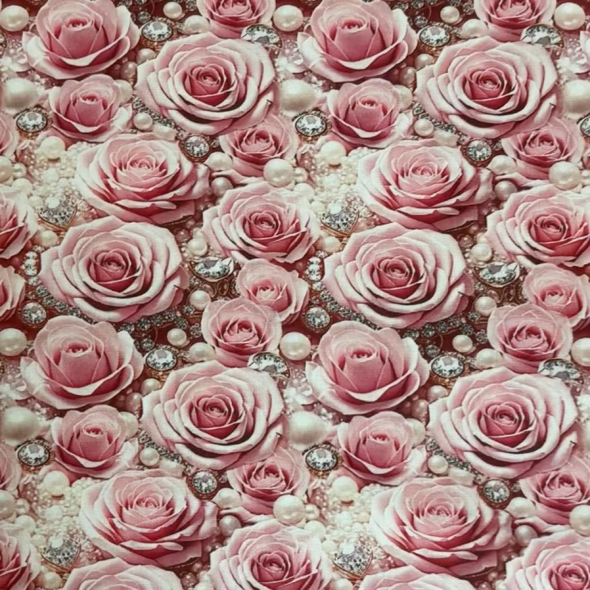 長さ100cm*110cm(幅)ラスト1点ラインストーンピンク薔薇花柄 コットンプリント生地シーチングハギレ生地ハントメイド用綿布