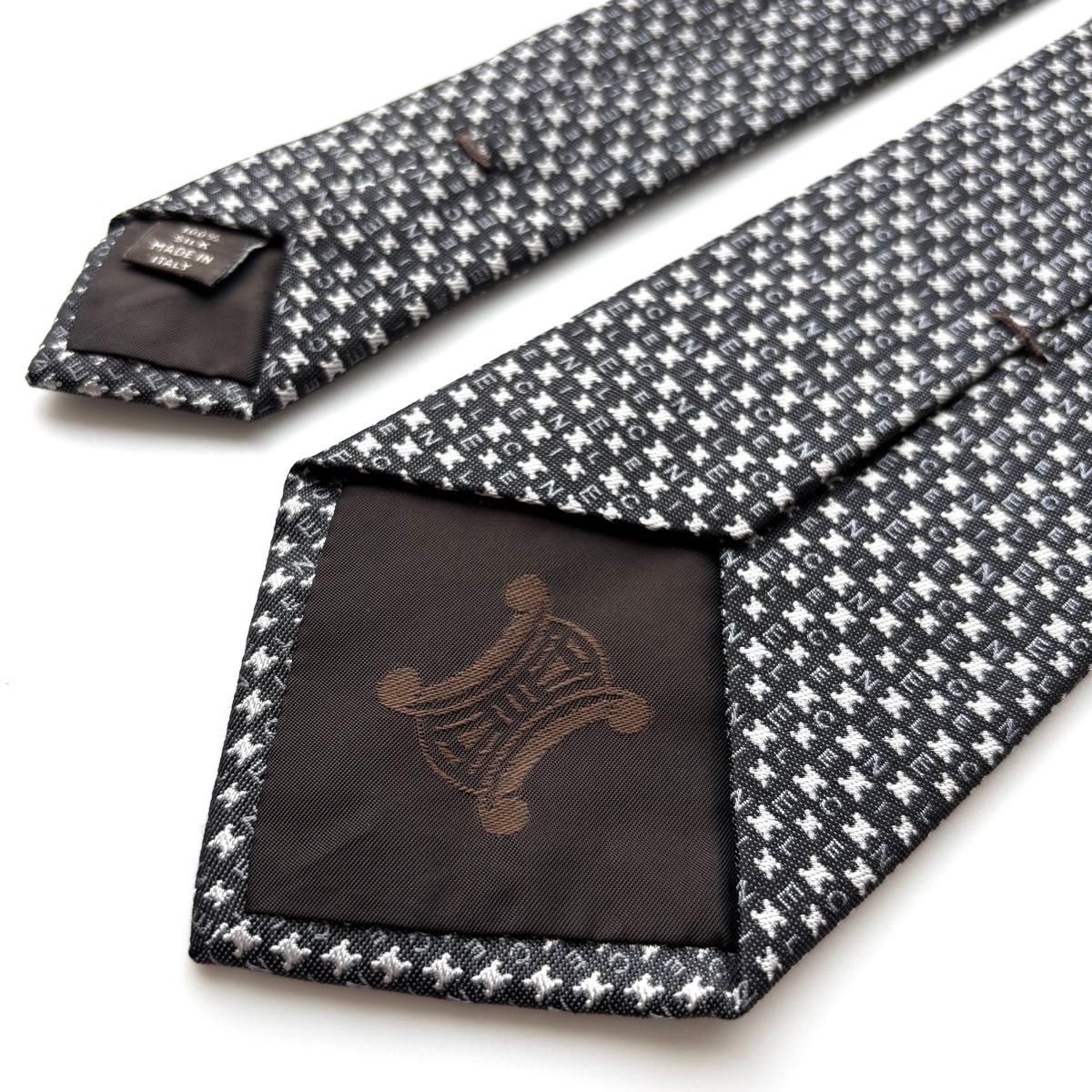 極美品 セリーヌ ネクタイ シルク マカダム トリオンフ 総柄 ロゴ 刺繍 極美品 セリーヌ ネクタイ ロゴグラム マカダム トリオンフ