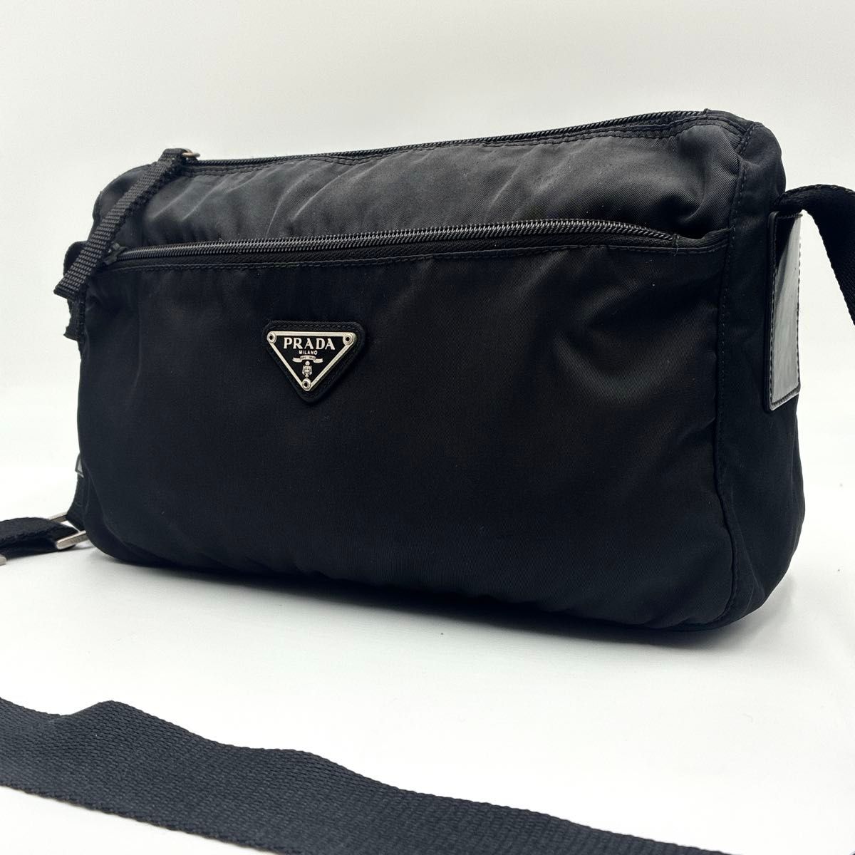 【美品】 PRADA テスートナイロン ハンドバッグ 三角ロゴ 白タグ 美品 プラダ ショルダーバッグ テスートナイロン×レザー 三角