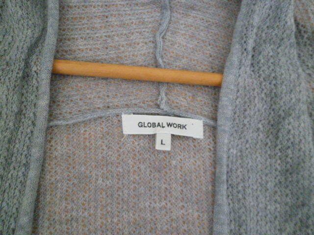 GLOBAL WORK/グローバルワーク○グレーかぎ編みストール風ロングカーディガンL○T821の画像8