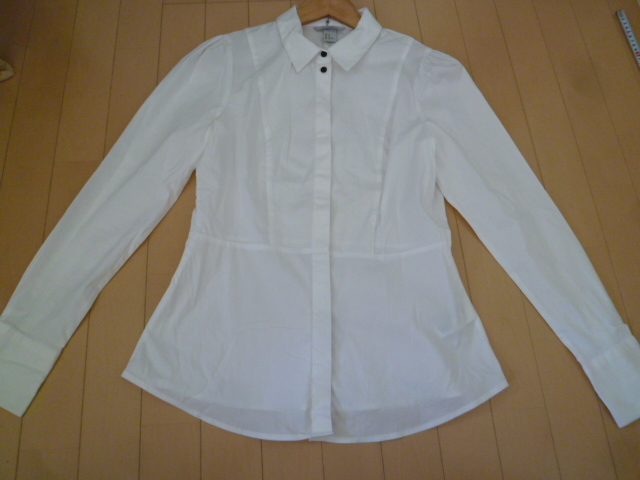 H&M/エイチアンドエム○白異素材デザインシャツ42/長袖フォーマル結婚式にもホワイト○T821_画像1