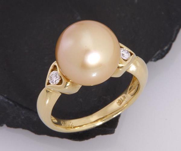 { pawnshop exhibition }k18* White Butterfly .. pearl 11mm+ diamond ring *C-1716