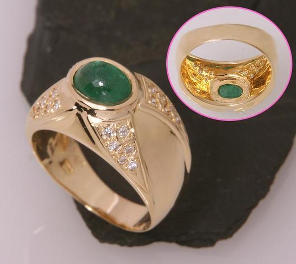 { pawnshop exhibition }k18* large ... emerald 1.48ct+ diamond ring *C-1343