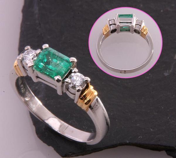 { pawnshop exhibition } three .Pt900/k18* emerald + diamond ring *C-1645