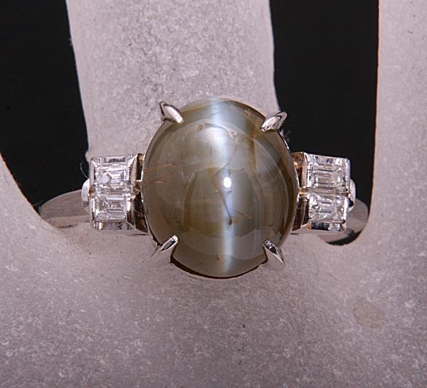 《質屋出品》Pm(プラチナ)★天然クリソベリルキャッツアイ9.2ct+ダイアモンドリング★C-4443_画像5