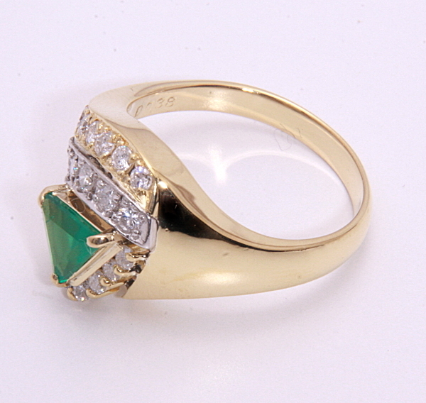 { pawnshop exhibition }k18* natural emerald 0.45ct+ diamond ring *C-4492