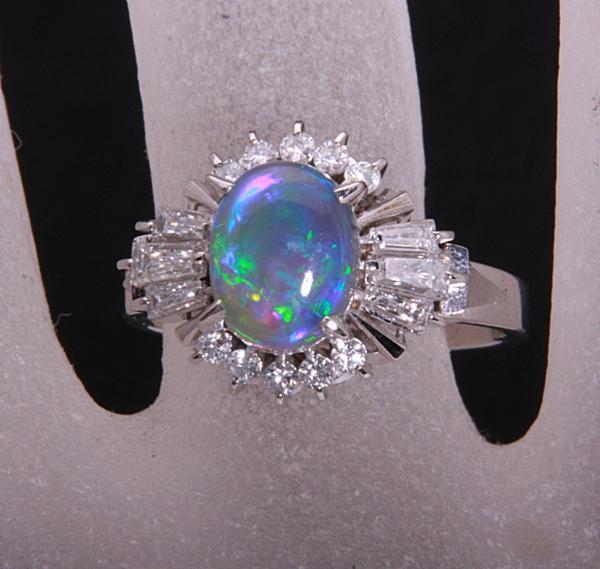 { pawnshop exhibition }Pt900* natural black opal 1.69ct+ diamond ring *C-4149
