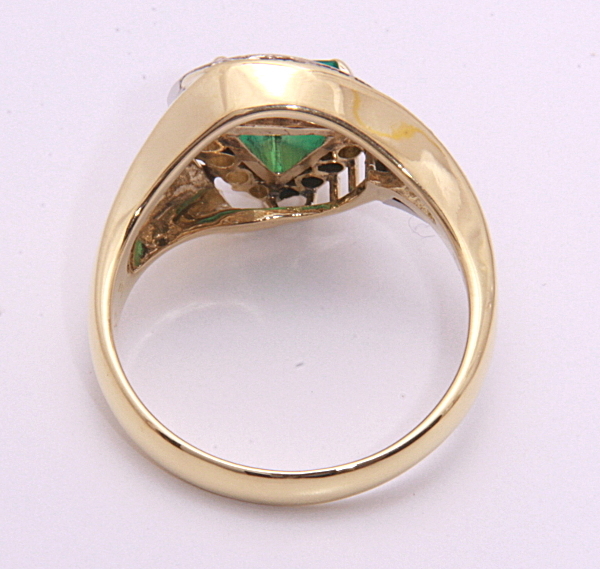 { pawnshop exhibition }k18* natural emerald 0.45ct+ diamond ring *C-4492