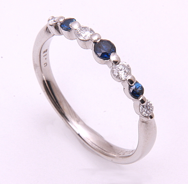 《Выставка Pawn Shop》 Pt900 ★ Natural Sapphire+Diamond Design Ring ★ C-4633