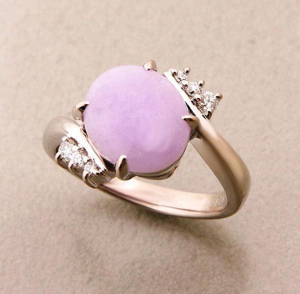 新しい到着 見て！Pt900薄紫のラベンダーヒスイダイヤリング指輪13号