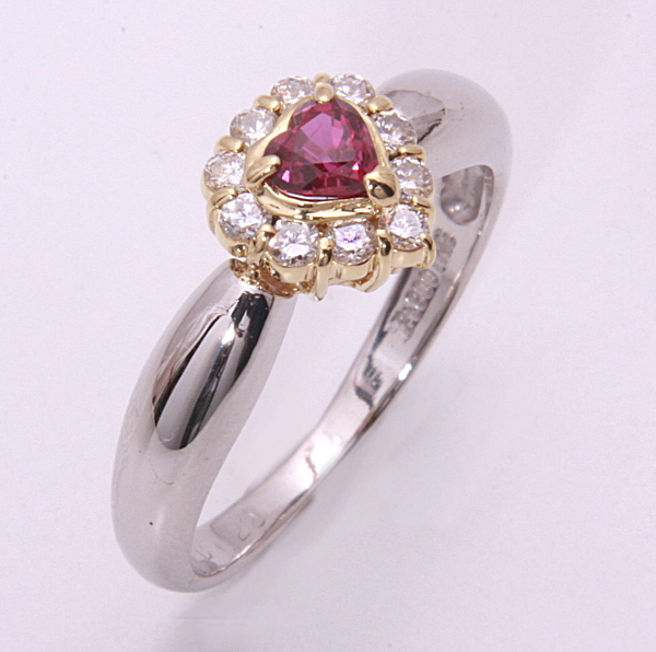 質屋出品》Pt900/k18☆ハートシェイプ天然ルビー0.24ct+ダイアモンド
