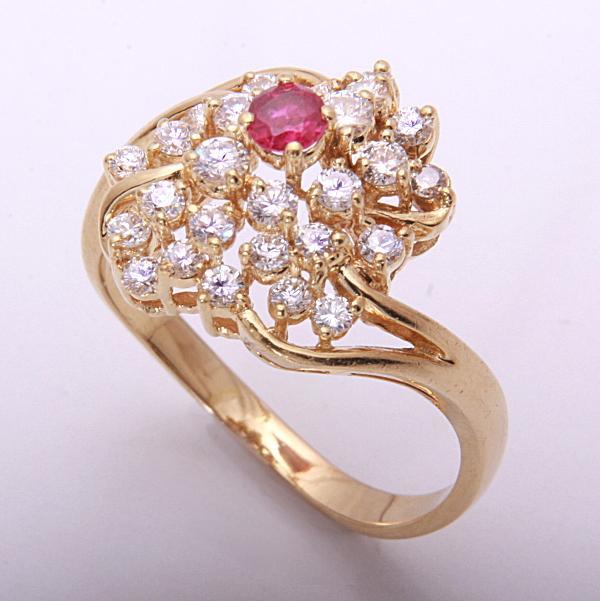 通販 《質屋出品》k18☆天然ルビー0.19ct+ダイアモンドリング☆C-4370