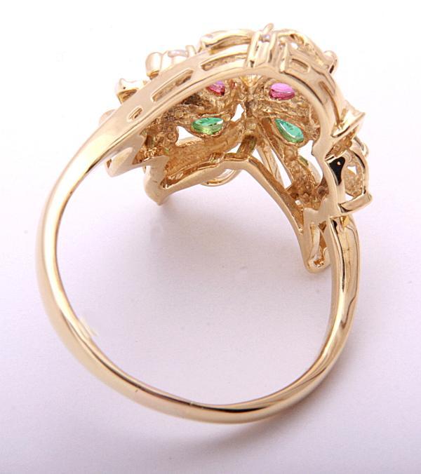 { pawnshop exhibition }k18* natural emerald + ruby butterfly motif ring *C-4309