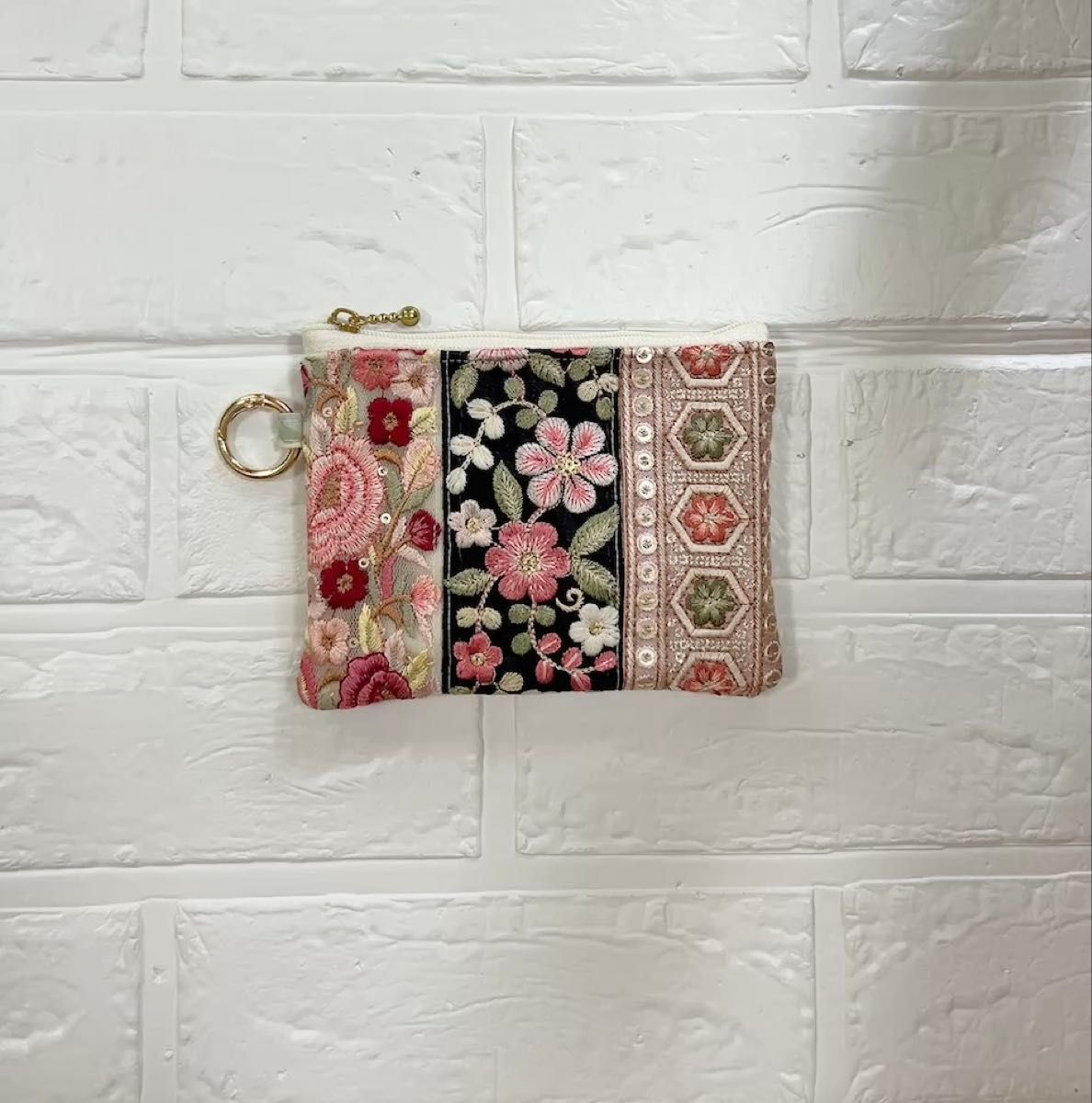 【B品】new ⑩ インド刺繍リボン ミニポーチ コインポーチ 小物入れ 小銭入れ ハンドメイド 大人可愛い ピンク系