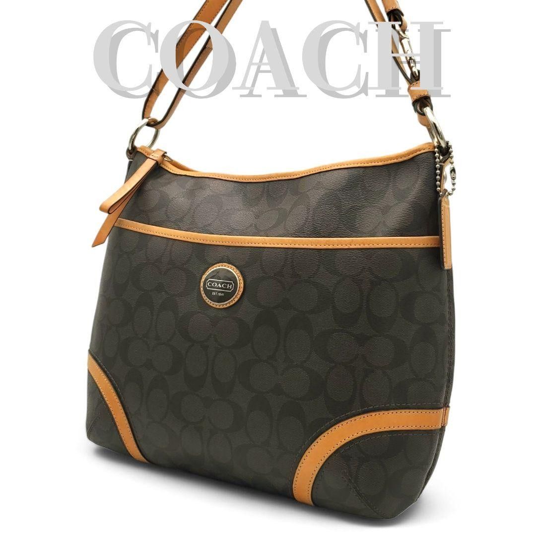 COACH コーチ シグネチャー 2wayショルダーバッグ PVCレザーブラウン COACH ショルダーバッグ 2way シグネチャー PVC 肩掛け ブラウン