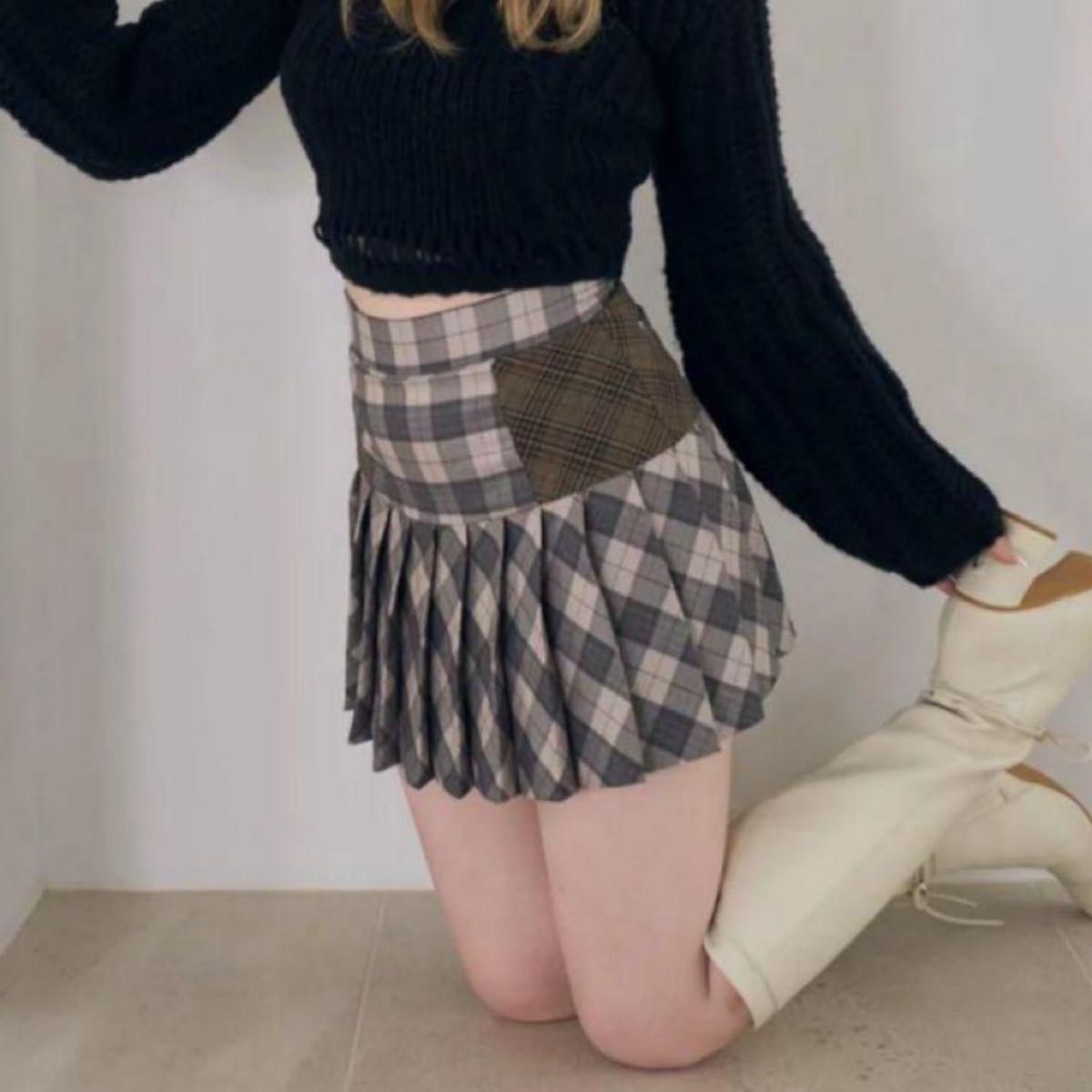 正規品 S Coco check pleats skirt pink beige andmary Coco check pleats skirt s|Yahoo!フリマ(旧PayPay