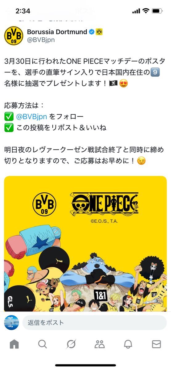 世界9枚 非売品 ONE PIECE サイン入り ポスタードルトムント 世界9枚 非売品 ONE PIECE サイン入り ポスター ドルトムント