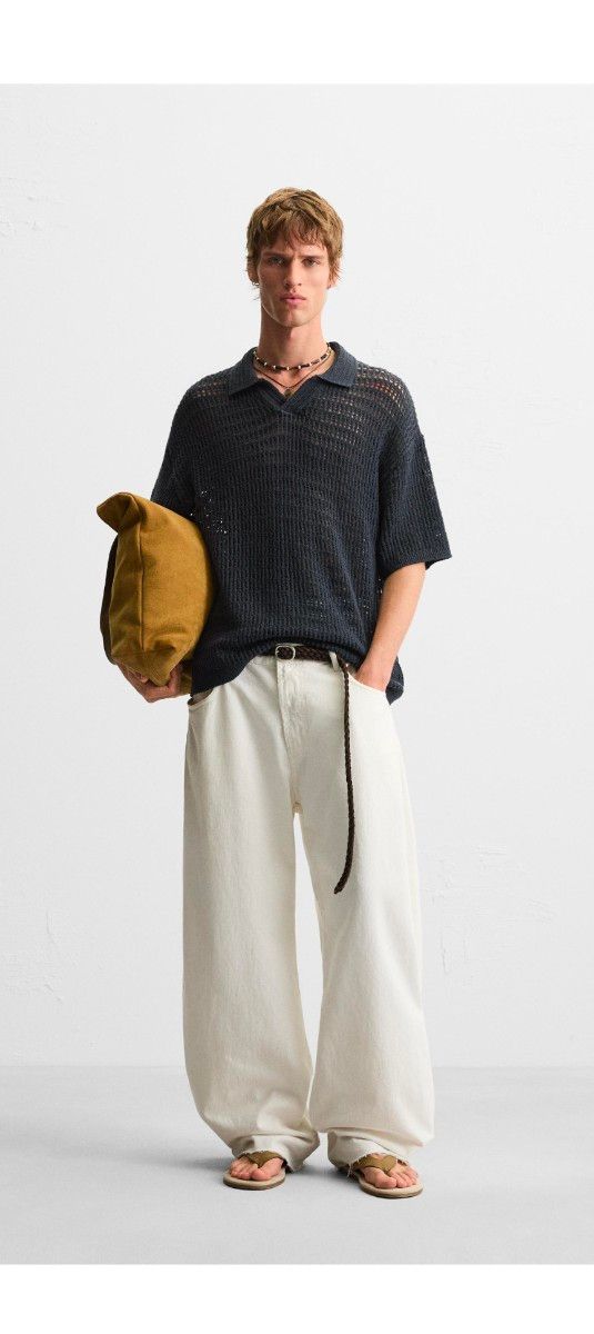 【ZARA】透かし編みニットポロシャツ ZARAザラ 透かし編みニットポロシャツ【新品未使用】完売品/L