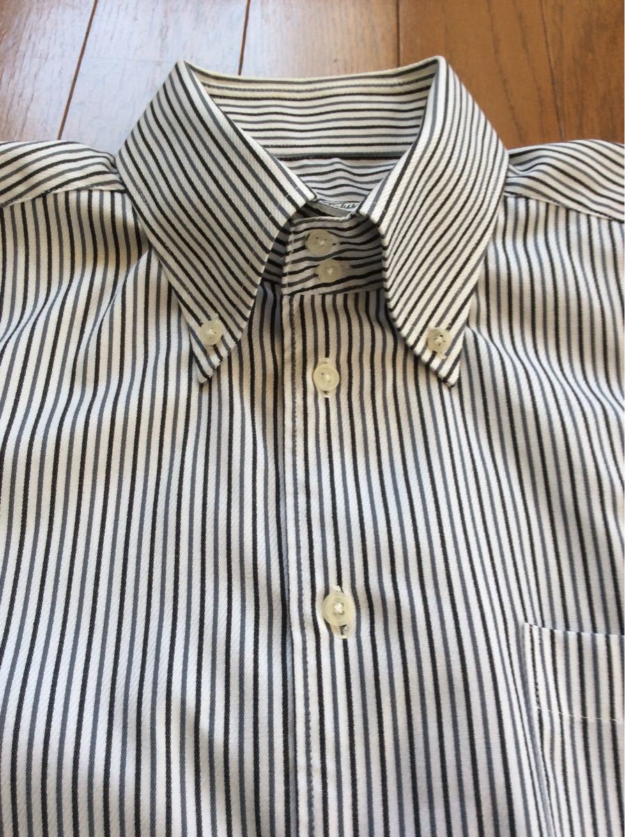 ストライプシャツ M プレミアムコットン 綿100% 形状安定加工 長袖シャツ